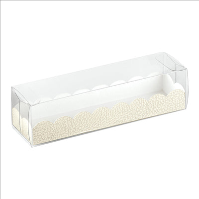 BOÎTES MACARONS + BASES BRISTOL 19x5x5 CM TRANSPARENT PET (200 UNITÉS)