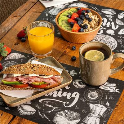 SETS DE TABLE 'GOOD MORNING' 120 G/M2 24,5x38,5 CM NOIRE/BLANC CELLULOSE (1000 UNITÉS)