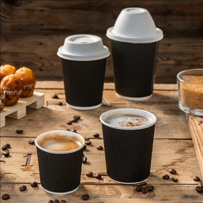 GOBELETS BOISSONS CHAUDES DOUBLE PAROI ONDULÉ 360 ML 300 + 250 + 18 PE G/M2 Ø9/6x11 CM NOIR CARTON (1000 UNITÉS)