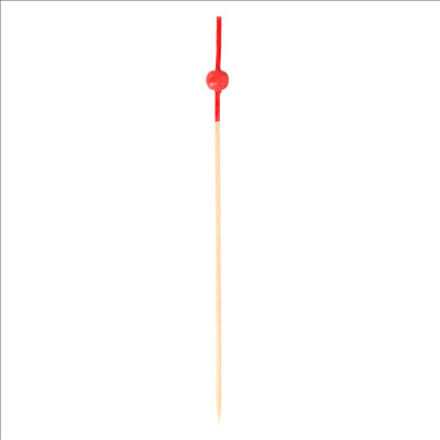 PIQUES "BOULE ROUGE" 12 (h) CM NATUREL BAMBOU (100 UNITÉS)