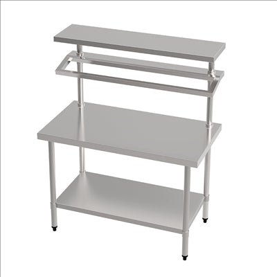 TABLE DE PRÉPARATION 2 NIVEAUX + 2 ÉTAGÈRES 'ARROW' 120x70x150 CM ARGENTE ACIER (1 UNITÉ)