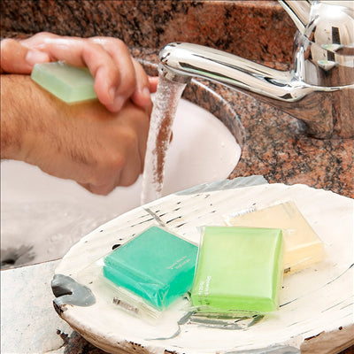 SAVONS 19 G 4x4 CM BLEU GLYCERINE (500 UNITÉS)