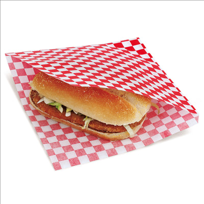 PAPIER INGRAISSABLES OUVERT 2 CÔTÉS FAST FOOD 'FITIPALDI' 32 G/M2 17x18 CM ROUGE PARCH.INGRAISSABLE (500 UNITÉS)