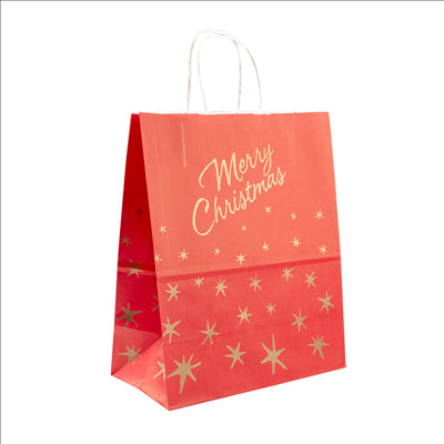 SACS SOS AVEC ANSES 'MERRY CHRISTMAS' 80 G/M2 20+10x29 CM ROUGE CELLULOSE (250 UNITÉS)