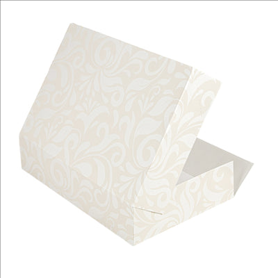 BOÎTES CATERING, PLATE 'THEPACK DAMASCO' 250 G/M2 19x28x6 CM BLANC CARTON ONDULÉ NANO-MICRO (100 UNITÉS)