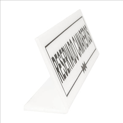 PLAQUE "RESERVADO CAMAREROS" 26x5+5 CM BLANC METACRYLATE (1 UNITÉ)