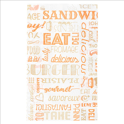 POCHETTES HAMBURGERS PFAS FREE 'PAROLE' 35 G/M2 14+7x22 CM ORANGE PARCH.INGRAISSABLE (500 UNITÉS)
