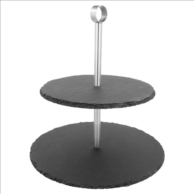 STAND SNACK 2 ÉTAGES 25x25x26,5 CM NATUREL ARDOISE (2 UNITÉS)