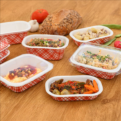 BARQUETTES THERMO FIXANTES 'VICHY' 405 ML 390 G/M2 + 25G/M2 PET 16x10x4,5 CM BLANC CARTON (1000 UNITÉS)