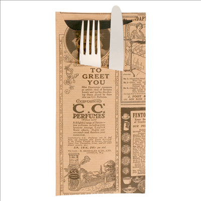 SACS COUVERTS + SERVIETTE 'JUST IN TIME - TIMES' 80 + 10PE G/M2 11,2x22,5 CM NATUREL KRAFT VERGÉ (400 UNITÉS)