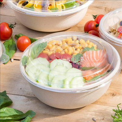 COMBO SALADIERS+COUVERCLES 'BIONIC' 750 ML Ø 17,5x7,8 CM NATUREL BAGASSE (200 UNITÉS)