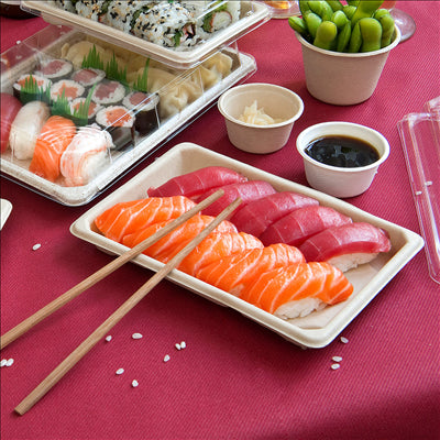 BOÎTES SUSHI 'BIONIC' 18,5x13x1,5 CM NATUREL BAGASSE (800 UNITÉS)