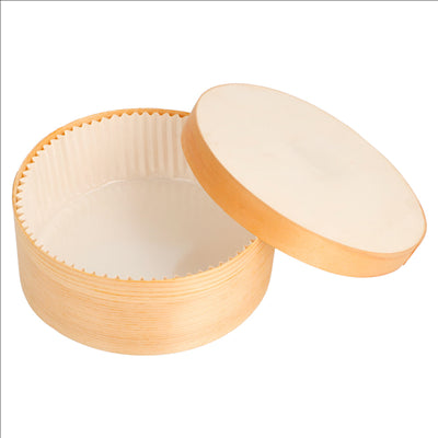 MINI BOÎTES CYLINDRIQUES + CARTON ET CAPSULE Ø 13x5 CM NATUREL BOIS (100 UNITÉS)