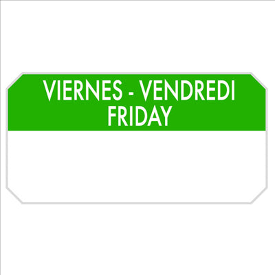 1000 U. ÉTIQUETTES ADHESIVES "VENDREDI" 5x2,5 CM VERT ADHESIF (1 UNITÉ)