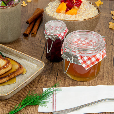 POT FERMETURE CLIP + PAPIER VICHY 'WAKI GLASS' 200 ML Ø 8x8,5 CM TRANSPARENT VERRE (48 UNITÉS)