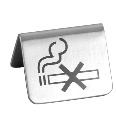 PLAQUE DE TABLE "DÉFENSE DE FUMER" 5,3x5x3,5 CM ARGENTE INOX (1 UNITÉ)