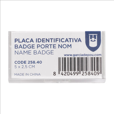 BADGE PORTE NOM 5x2,5 CM TRANSPARENT ACRYLIQUE (25 UNITÉS)