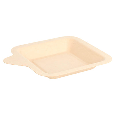 ASSIETTES CARRÉES 'BIONIC' 11x11x1,7 CM NATUREL BAGASSE (1000 UNITÉS)