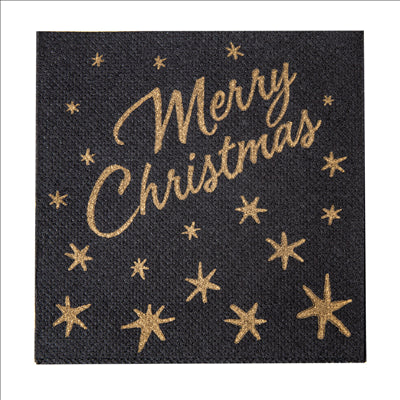 SERVIETTES "DOUBLE POINT" ECOLABEL 'MERRY CHRISTMAS' 18 G/M2 20x20 CM NOIR OUATE (2400 UNITÉS)