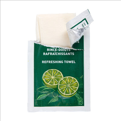 100 RINCE-DOIGTS RAFRAÎCHISSANTS "CITRON" 45 G/M2 6x8 CM. BLANC CELLULOSE (1 UNITÉ)