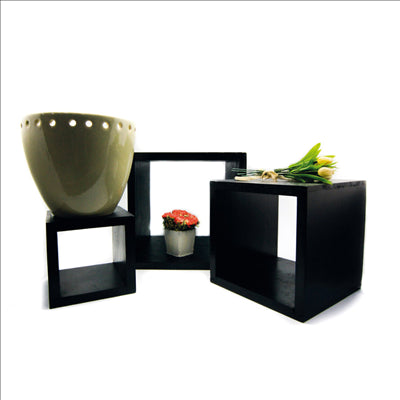 3 U. ÉLÉVATEURS CARRÉS 13/18/23 CM NOIR BOIS (1 UNITÉ)