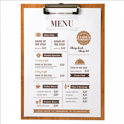 PLANCHE PORTE MENU AVEC PINCE  22,9x31,8x0,4 CM MDF (10 UNITÉS)