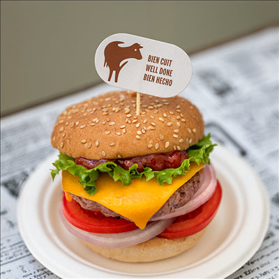 STEAK MARKER "BIEN CUIT" 8 CM BLANC BOIS (100 UNITÉS)