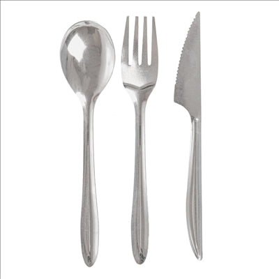 SET FOURCHETTE, COUTEAU, CUILLÈRE 18 CM ARGENTE INOX (100 UNITÉS)