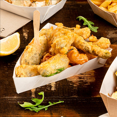 BARQUETTES TRIANGULAIRES 'THEPACK' 230 G/M2 14,5x19x3,5 CM BLANC CARTON ONDULÉ NANO-MICRO (900 UNITÉS)