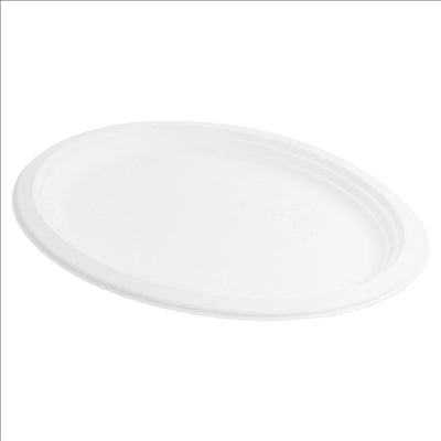 PLATEAUX OVALES 'BIONIC' 31,8x25,5x2,2 CM BLANC BAGASSE (600 UNITÉS)