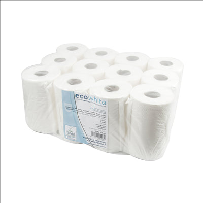 ESSUIE-MAINS "MINI BARRIL" ECOLABEL 2 PLIS - BOBINE 0,35KG 19 G/M2 Ø 13,2x20 CM BLANC OUATE (12 UNITÉS)