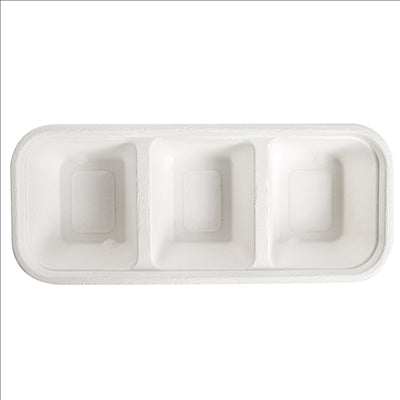 PLATEAUX 3 COMPART 'BIONIC' 500 ML 22,5x9,6x4,3 CM BLANC BAGASSE (600 UNITÉS)