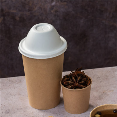 COUVERCLES HAUTS GOBELETS Ø9 CM 'BIONIC' 9x4,5 CM BLANC BAGASSE (1000 UNITÉS)