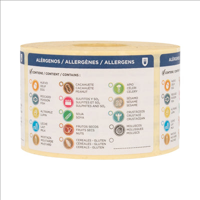 ÉTIQUETTES ADHESIVES ALLERGÈNES EN ROULEAU 7,5x5 CM PAPIER (500 UNITÉS)