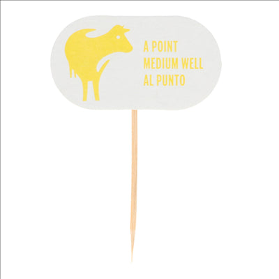 STEAK MARKER "À POINT" 8 CM BLANC BOIS (100 UNITÉS)