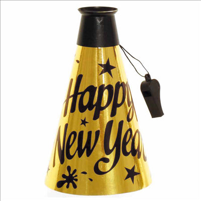 MÉGAPHONES "NEW YEAR" 23 (h)CM OR (24 UNITÉS)