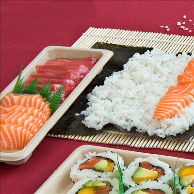 BOÎTES SUSHI 'BIONIC' 22x9x2 CM NATUREL BAGASSE (800 UNITÉS)