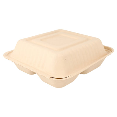 COQUILLES "M" 3 COMPART. 'BIONIC' 20x20x7,5 CM NATUREL BAGASSE (200 UNITÉS)