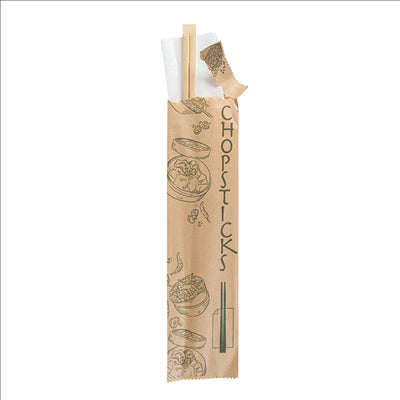 BAGUETTES CHINOISES EN SACHET KRAFT 20 CM NATUREL BAMBOU (100 UNITÉS)