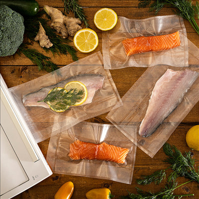 POCHES EMBALLAGE SOUS VIDE, GAUFRÉES 180 G/M2 90µ 25x35 CM TRANSPARENT PA/PE (100 UNITÉS)