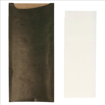SACS COUVERTS + SERVIETTE 'JUST IN TIME' 80 + 10 PE G/M2 8,5x19,5 CM NOIR KRAFT VERGÉ (250 UNITÉS)