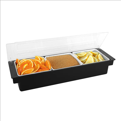 DISTRIBUTEUR À CONDIMENTS 3 COMPART. 49,5x15,7x9 CM NOIR PS (1 UNITÉ)