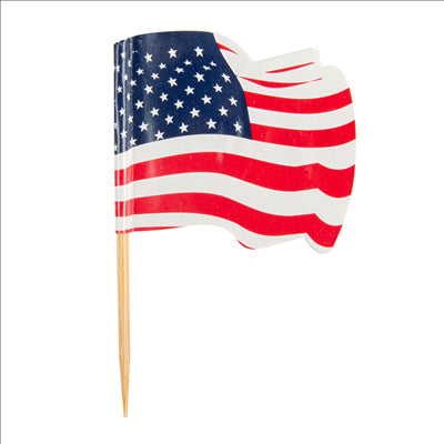PETITS DRAPEAUX "USA" 4x3/6,5 CM ASSORTI BOIS (144 UNITÉS)
