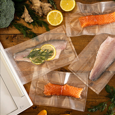 POCHES EMBALLAGE SOUS VIDE, GAUFRÉES 180 G/M2 90µ 15x30 CM TRANSPARENT PA/PE (100 UNITÉS)