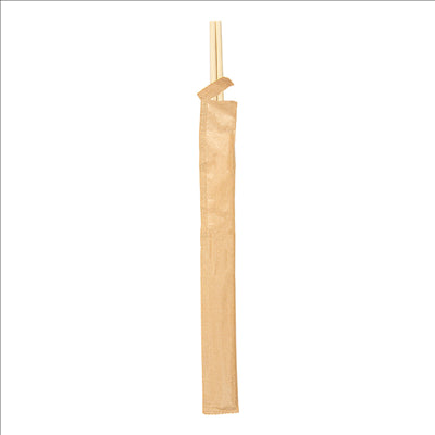 BAGUETTES CHINOISES EN SACHET KRAFT 20 CM NATUREL BAMBOU (100 UNITÉS)
