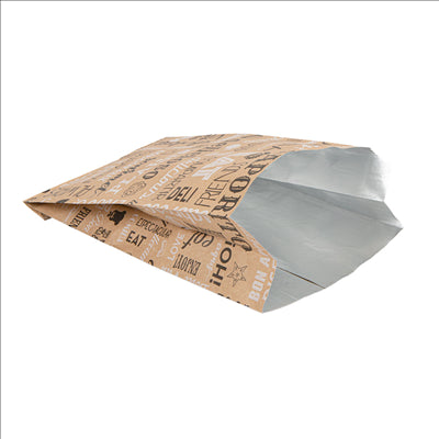 SACHETS INGRAISSABLES POUR BURGER 'PAROLE' 40+20 G/M2 14+7x22 CM MARRON KRAFT + ALUMINIUM (500 UNITÉS)
