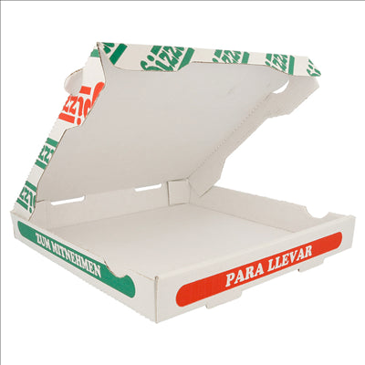 BOÎTES PIZZA MICROCANNELURE 100% VIERGE 340 G/M2 26x26x3,5 CM BLANC CARTON (100 UNITÉS)
