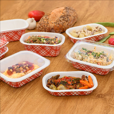 BARQUETTES THERMO FIXANTES GN1/4 'VICHY' 1450 ML 430 G/M2 + 25G/M2 PET 26,3x16x5,5 CM BLANC CARTON (360 UNITÉS)