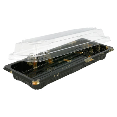 RÉCIPIENTS + COUVERCLES POUR "SUSHI" 22,2x9,5x4,5 CM NOIR PS (600 UNITÉS)