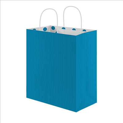 SACS SOS AVEC ANSES - INT. "À POIS"  80 G/M2 26+14x32 CM TURQUOISE CELLULOSE (250 UNITÉS)